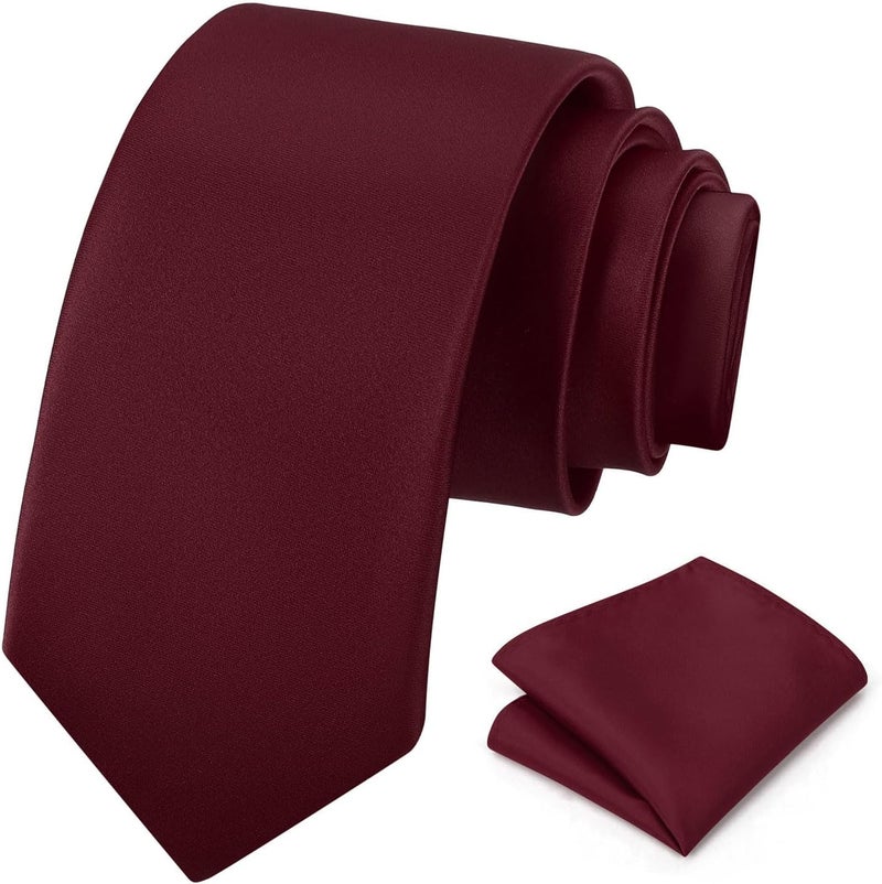 pensee Men's Tie Set Solid Pure Color 3.15" (8CM) Classic Formal Plain Necktie and Pocket Square Set For Men - Image 1